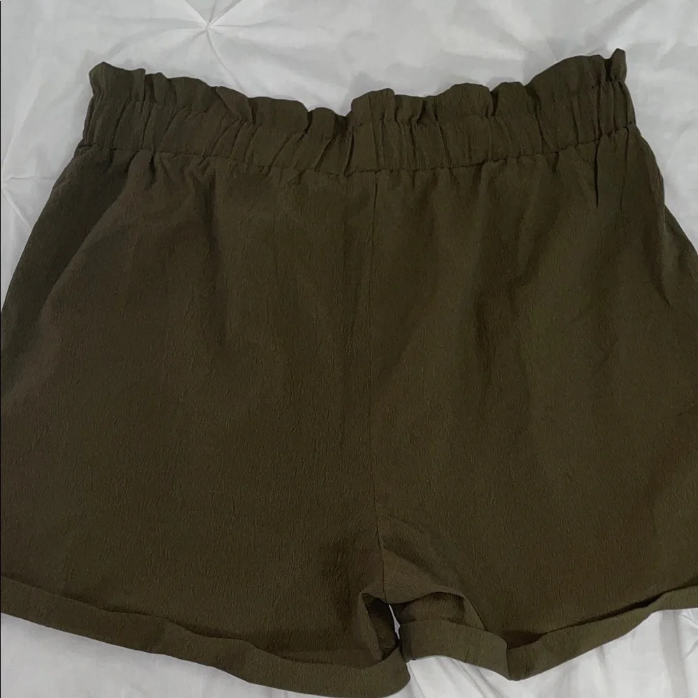 SHEIN High Waist Ruffle Shorts in Olive - Picture 2 of 2